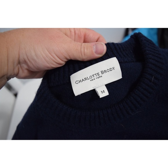 Charlotte Brody Crew Neck Sweater Navy Blue Wool Cashmere Blend - Picture 4 of 5